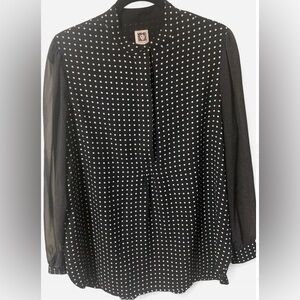 Anne Klein Black Blouse with White Dots